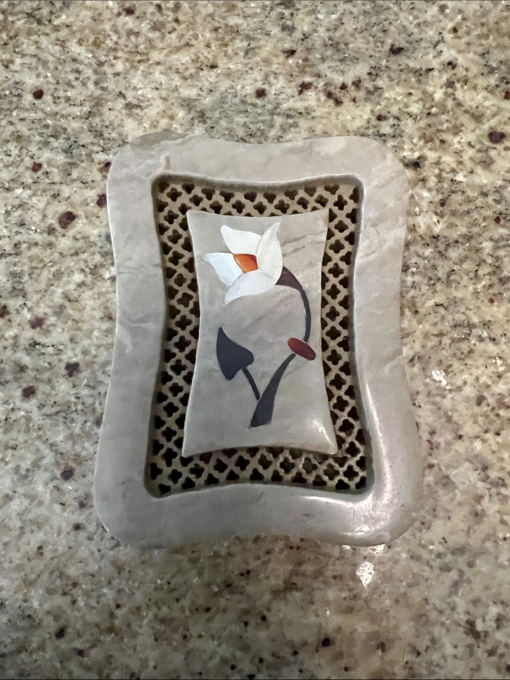 Decorative Floral Stone Inlay Tray - Neutral Tones